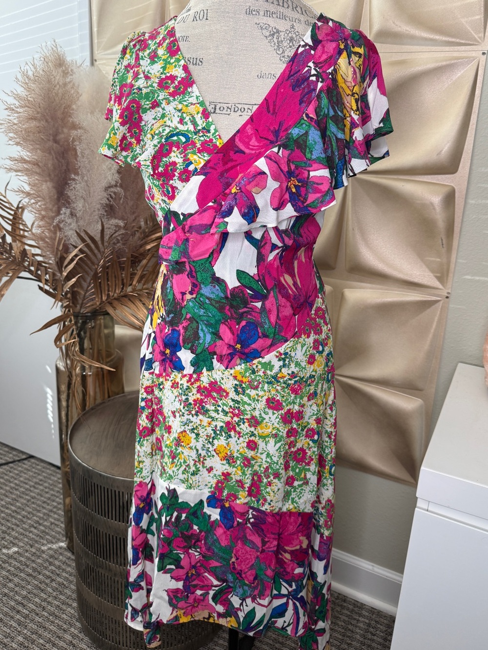 Tracy Reese x Anthropologie Mixed Floral Ruffle Wrap Midi Dress